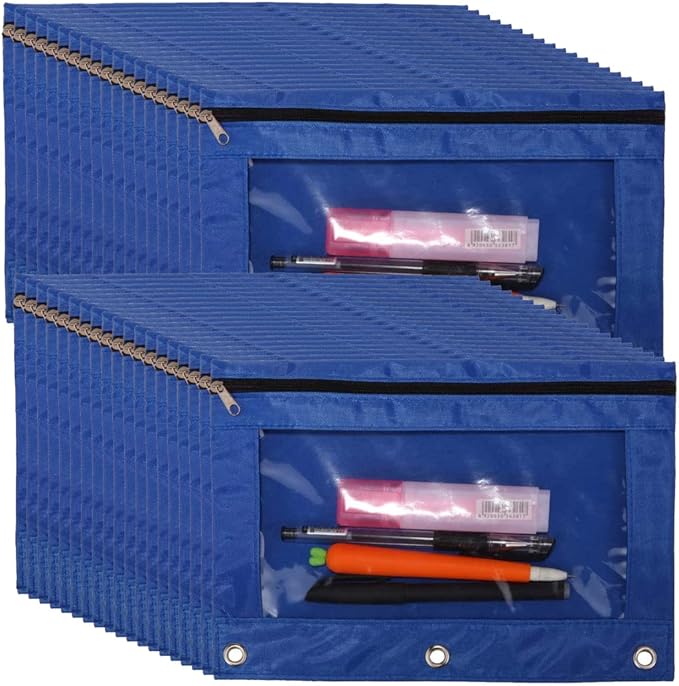YoeeJob 36 Pack Zipper Pencil Pouch for 3 Ring Binder with Clear Window for School and Office Supplies (Blue)