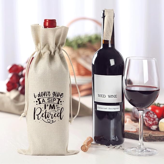 Funny Retirement Wine Bag Gift for Women Men, Retirement Party Decorations, I Don't Give a Sip I'm Retired
