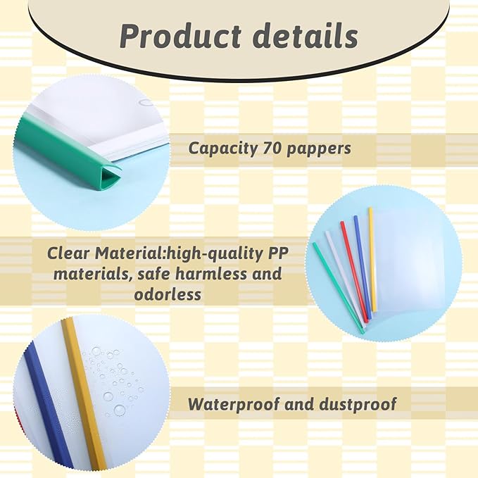 50 Pack Clear Report Covers with Sliding Bars 70 Sheet Capacity 9mm Transparent Resume Folders Binding Bars for Documents File Report Paper