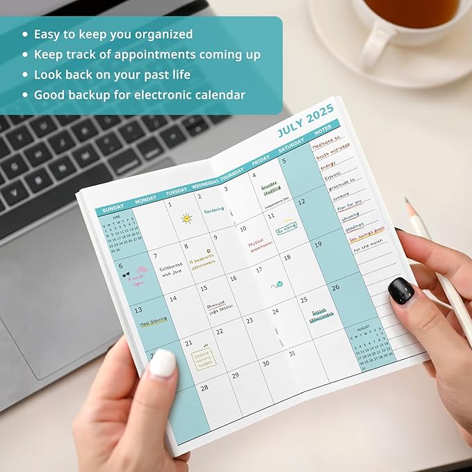 Pocket Calendar 2025-2027 for Purse, Two Year Monthly Planner Pocket Size, Jul 2025 to Jun 2027 Monthly Planner Small Size (6.5" x 3.5")-Wildflower