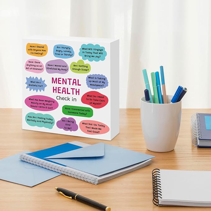 Therapy Office Desk Decor Wooden Box Sign Mental Health Gift School Counselor Gifts Therapist Gifts for Women Health Inspirational Gift for Friends Coworkers Counselor Psychologist Wooden Box Sign