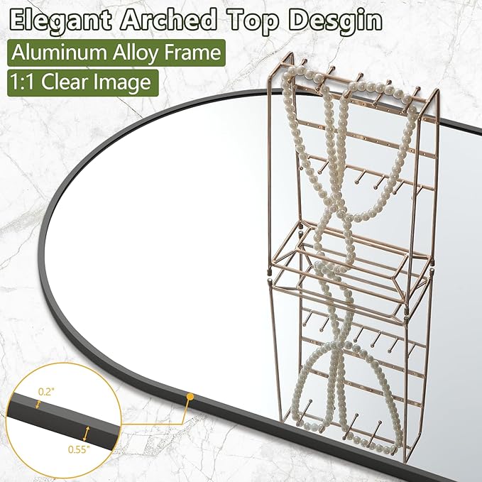 MELOMOIR 82"x44" Oversized Floor Mirror Freestanding, Arched Full Length Mirror for Bedroom Living Room Dressing Room Gym Yoga Hair Salon, Black Mirror Full Length with Shatterproof Tempered Glass