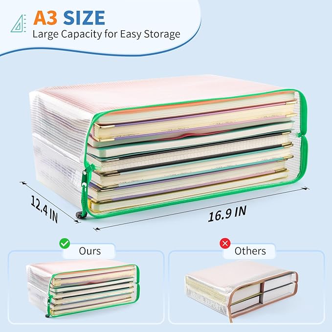 Umriox 16 Pack Large Zipper Bags 16.9x12.4 in, A3 16 Colors Mesh Zipper Document Pouch for Organizing, Storage Bags with Zipper for Board Game, Puzzles, Sewing Project, Travel Supplies