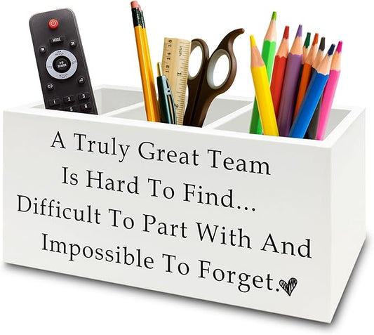 Team Office Pen Pencil Holder Organizer for Desk, Team Appreciation Gifts for Employees, Gifts for Coworkers Women Men Wooden Box Sign for Home Office Desk Tabletop Decorations