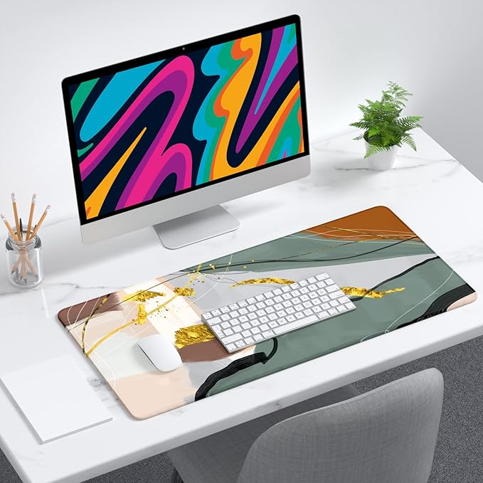 Desk Mat, 32" x 12" XXL Extended Large Gaming Mouse Pad, Desktop Decor Desk Pad, Cute Men Women Office Supplies and Accessories, XL Mouse Mat for Laptop & Keyboard, Retro Abstract Art