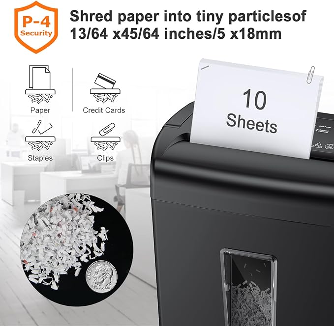 Bonsaii 10-Sheet Cross Cut Paper Shredder, 5.5 Gal Home Office Heavy Duty Shredder for Credit Card, Staple, Clip with Transparent Window(C209-D)