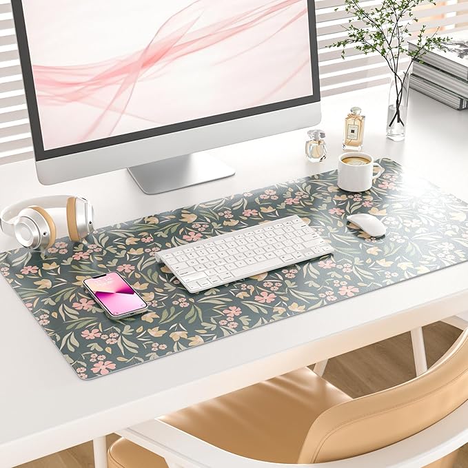 Colorful Star Large Mouse Pad, PU Leather Waterproof Desk Mat, Computer Gaming Mouse Pad, XXL Extended Mousepad Non Slip Desk Pad for School Office Home 31.5" x 15.7" - Ditsy Floral Print