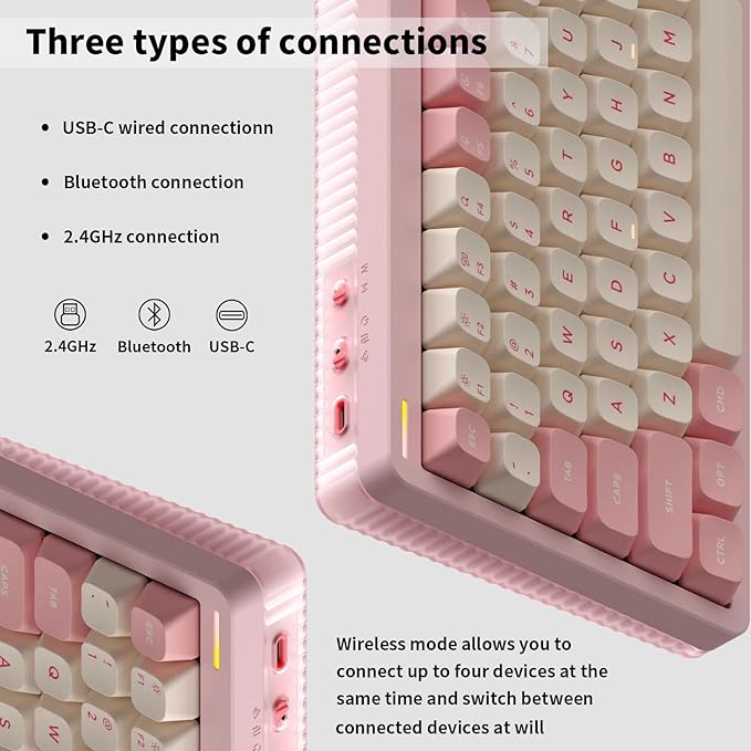 nuphy Halo96 V2 Wireless Keyboard,Gasket Structure,96% Hot Swappable Gaming Keyboard, 99 Kyes RGB Backlit Mechanical Keyboard, Support QMK/VIA,Bluetooth/USB-C/2.4GHz-Pink,Silent Red Clear-Top (45gf)