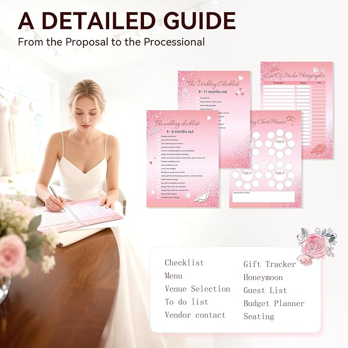 Wedding Planner Book and Organizer, Planner for Wedding Preparations, Wedding Planning Book for Newlyweds, with 12-Month Countdown Checklist for a Comprehensive Wedding Plan (11"× 8")