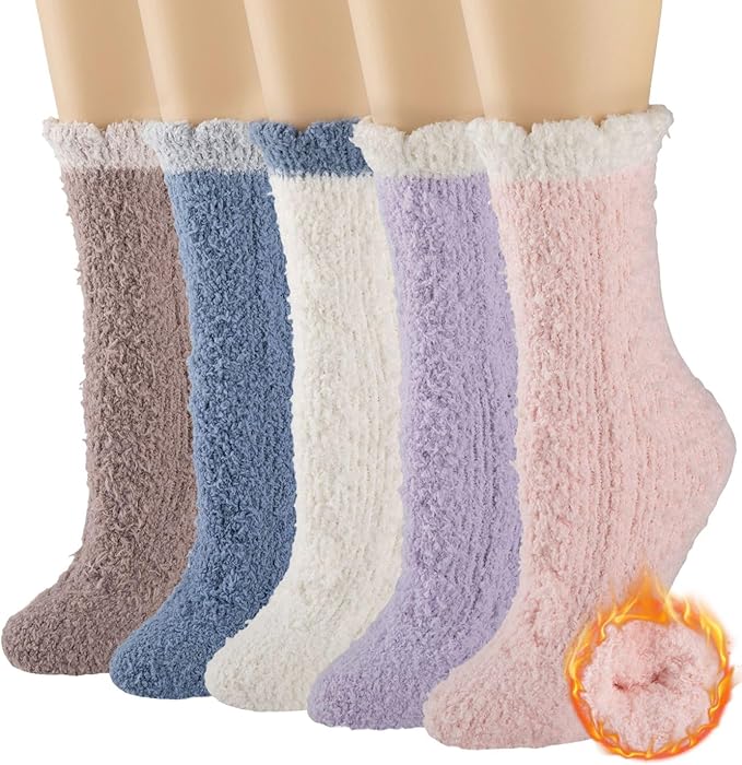 COOPLUS Fuzzy Socks for Women Warm Fluffy Cozy Winter Soft Home Slipper Socks (5 Pairs)