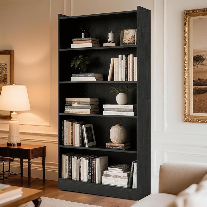 72" Rectangle Wooden Bookshelf with 6 Tier Bookshelf, Large Bookcase for Home Offices and Living Rooms with Storage Shelves, Display Shelves, Black