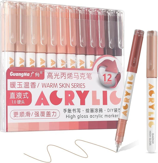 kander Direct High Gloss Acrylic Marker, 12 Colors Acrylic Paint Pens with Bullet Tip, Nicety Fine Tip Gel Pens for Teenagers, Multi-Purpose Art Supplies for Rock Painting, Crafts, DIY