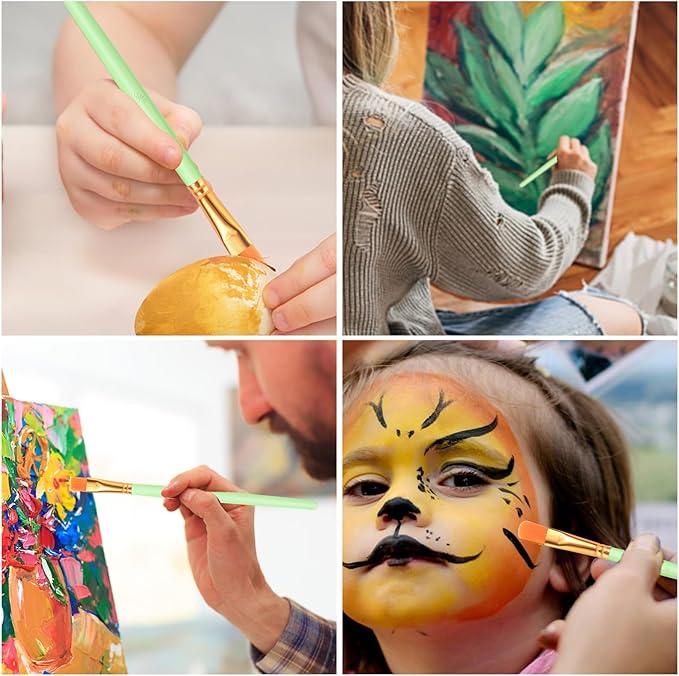 ESRICH Paint Brushes Set,8 Packs 80 Pcs Acrylic Paint Brush Set,Acrylic Oil Watercolor, Face Nail Art, Miniature Detailing,Rock Painting,Painting Artist Professional Kits(Green) ﻿