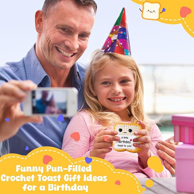 A little Birthday Toast to you - Funny Happy Birthday Gifts for Women, Men, Mom, Dad, Girls, Boys - Unique Crochet Toast Gift Card - Cute Keepsake & Desk Decor Alternative for Her, Him, Best Friend