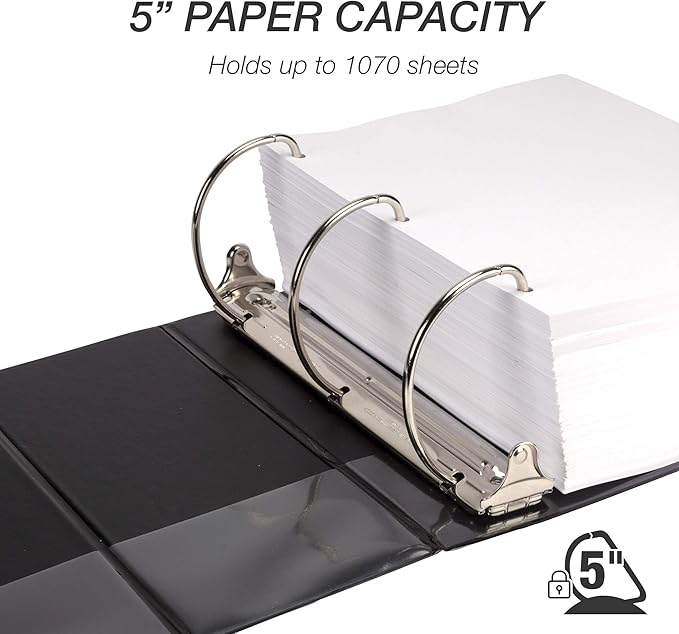 Samsill Durable 5 inch 3 Ring Binder, Made in USA, Locking D Ring FSC 100% Recycled Chipboard, Black, 2 Pack