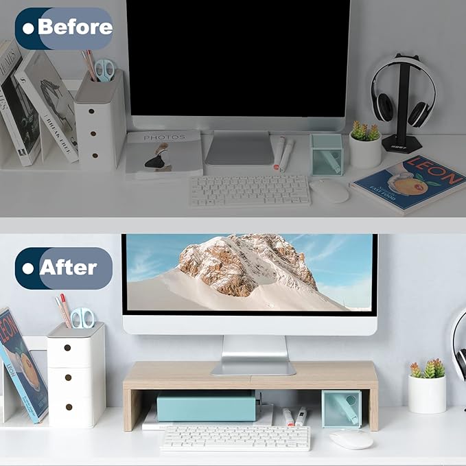 TEAMIX 20 Inch Wood Monitor Stand Riser, Wooden Desktop Stand for PC/TV/Laptop/Printer, Cozy Monitor Riser with Storage, Computer Stand Space-Saving