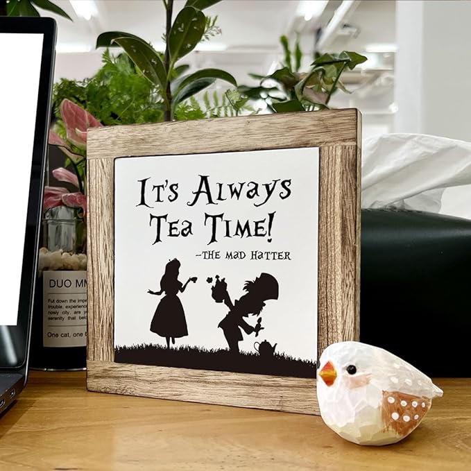 Wooden Box Signs for Home Decor, Farmhouse Wood Sign, Decorative Wooden Table Decors, Tea Lover Friend Gift, It's Always Tea Time Sign