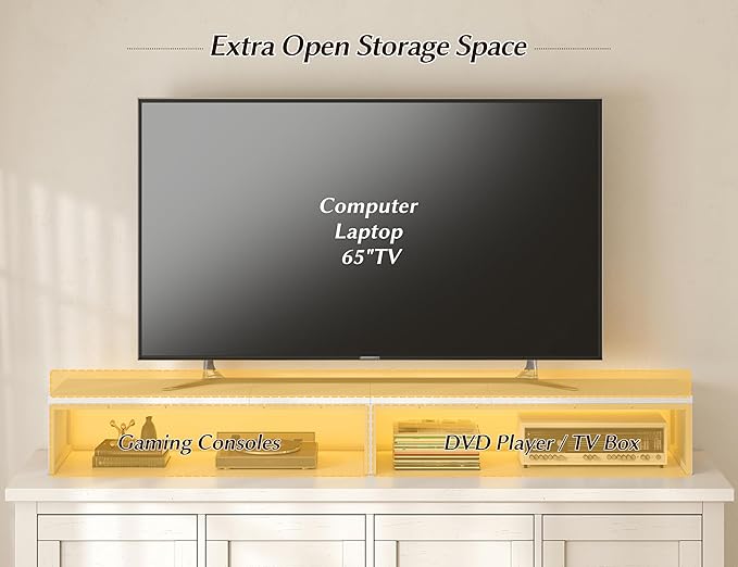 EnHomee 55.2" Computer Monitor Stand, Desk Shelf for Top of Desk for 3 * 23" Monitors/Laptop Computer/PC/Printers, TV Riser for 65 60 55 Inch TV for Bedroom Home Office, White