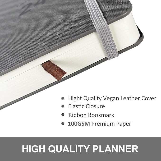 Daily Planner 2025-2026, Academic Planner 2025-2026 Weekly and Monthly Planner, Calendar Book with Hourly Schedule 8.5"x5.8", July 2025 to June 2026, Faux Leather Cover (Grey)