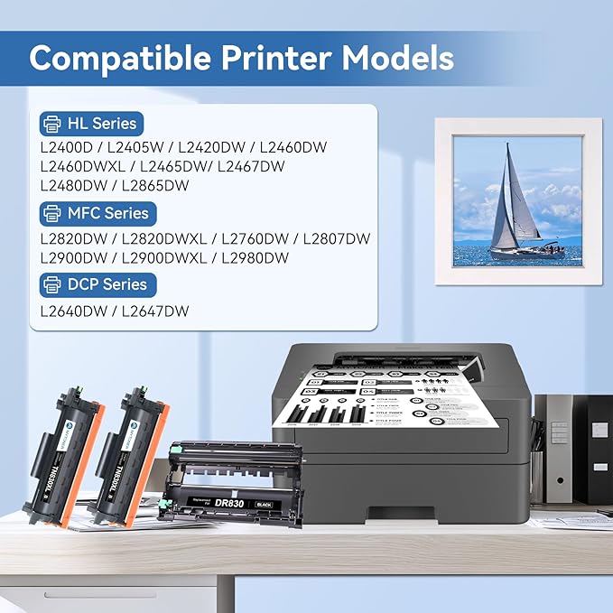 MYTONER Compatible Toner Cartridge and Drum Unit Replacement for Brother TN830XL TN830 XL/V/R TN-830 DR830 DR-830 Drum for DCP-L2640DW HL-L2460DW MFC-L2820DW XL HL-L2405W L2400D Printer 2 Toner 1 Drum