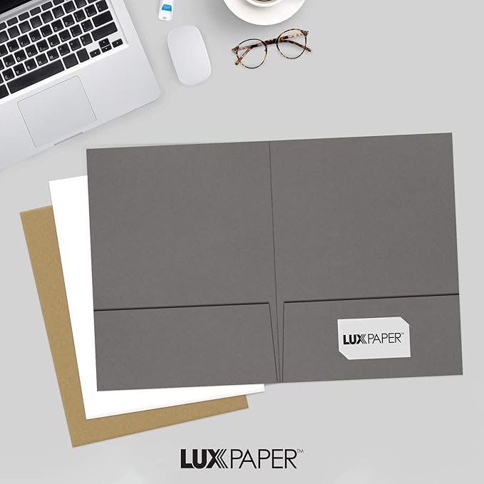 LUXPaper 9" x 12" Presentation Folders | Two Pocket | Smoke Gray | 100lb. Cover | 10 Qty