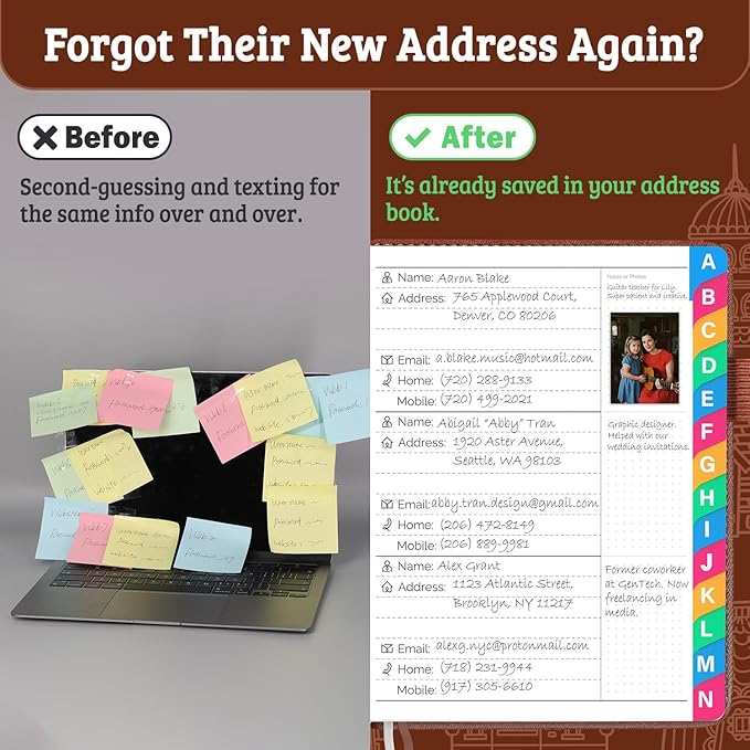 Address Book with Colorful Alphabetical Tabs (4.7" X 6.2") – Telephone Address Contact Book for Seniors, Address Book with Space for Website Address and Internet Passwords (Sienna)