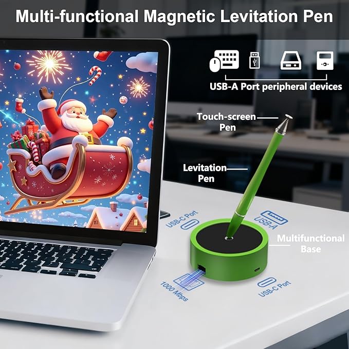 Ballpoint Pen with Magnetic Levitation&USB C Hub Dock,4-in-1 Adapter with Gigabit Ethernet,Ultimate Christmas Business Gift for Successful Professionals,Tech Enthusiasts,Pentel Pens&Sign Pen Users