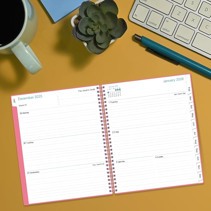 2026 Planner - Planner 2026 from January 2026 to December 2026 with 12 Monthly Tabs, Flexible Cover, Inner Pocket, 8.5" x 11", Pink