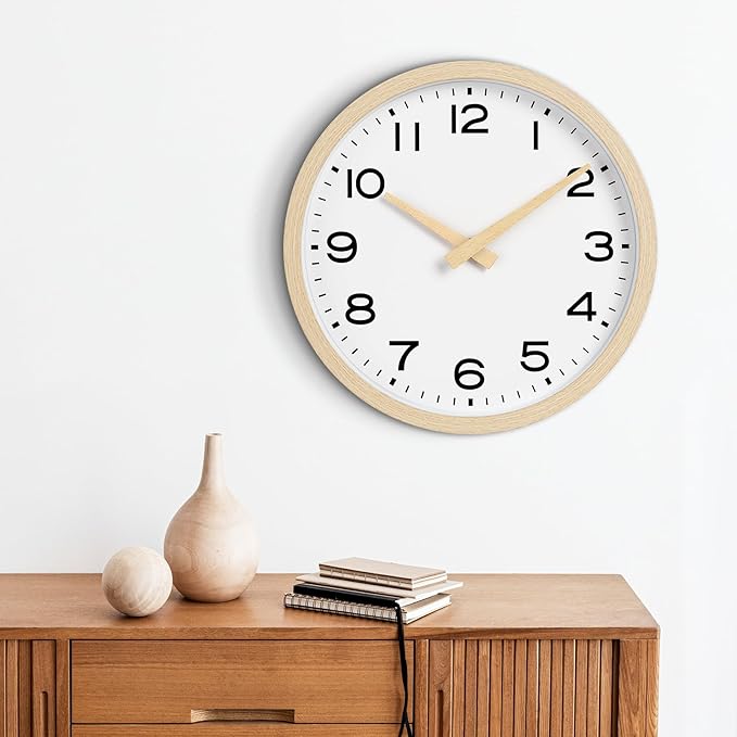 AKCISOT Wall Clock 12 Inch,Boho Office Wall Clocks Battery Operated Non Ticking,Silent Modern Clock Decorative for Kitchen,Bedroom,Living Room,Classroom(Wood Grain)