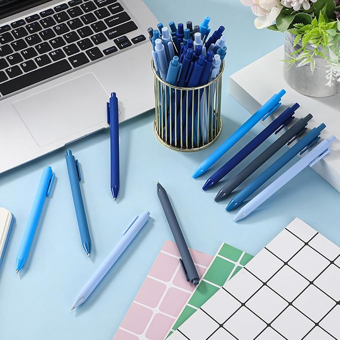 25 Pcs Ballpoint Pens Bulk Retractable Writing 1. 0 mm Black Ink Cute Pens Smooth Writing Color Fancy Gift for Teacher Student Employee Office School Home Baby Shower Supplies (Blue Series)