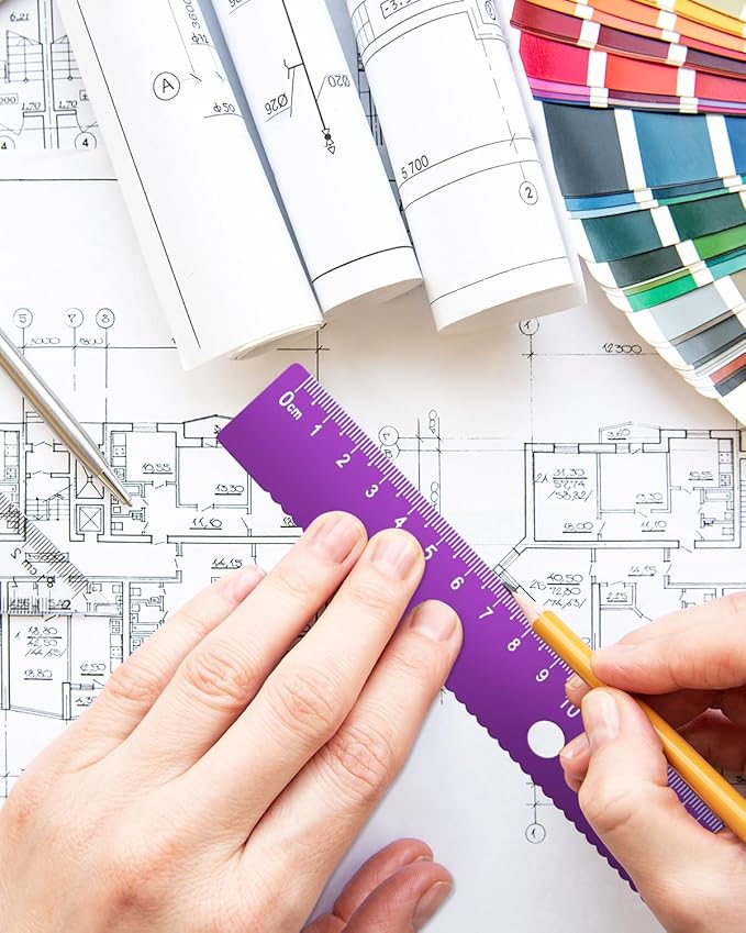 Honagu Triangular Ruler Set, 4+1Pieces Aluminum Alloy Ruler, Metal Drafting Ruler, Geometric Protractor for Students, School Office Supplies (Purple, 20cm)