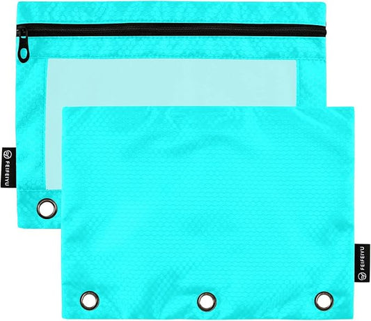 Gredecor Binder Pencil Pouch 3 Ring Cyan Zipper Pencil Pouches Case 2 Pack Clear Binder Organizer for School Office