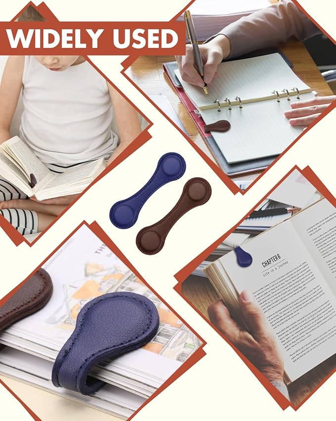 Magnetic Leather Bookmark, 2 Pcs Colorful Leather Magnetic Bookmarks for Women Men, Double-Sided Magnetic Book Mark Clip for Book Lovers Readers Teachers Students