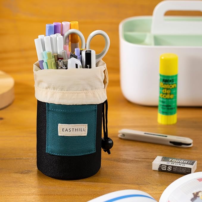 EASTHILL Desk Organizer Pencil Holders Pen Case Pouch for Girls Home School and Office Supplies-Black