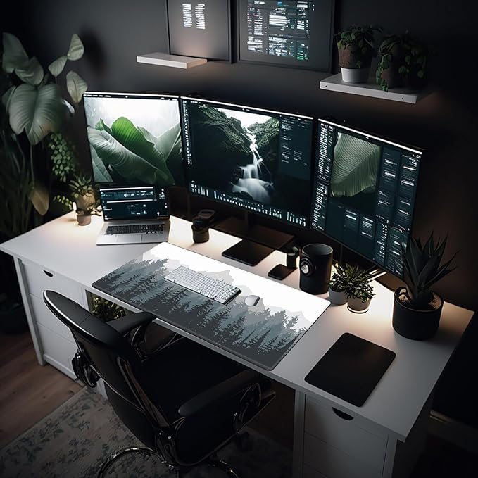 Big Gaming Mouse Pad, Extended 35.5" X 15.75" in Desk Pad for Keyboard and Mouse, Computer Keyboard Mouse Mat 3mm Thick XXL Rubber Mousepad for Laptop Gamer, Misty Forest