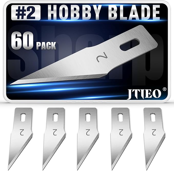 JTIEO 60 Pack Exacto Knife Blades #2, SK5 Carbon Steel Exacto Blades Refill Craft Art Knife Replacement Blades with Storage Case for Craft, Hobby, Scrapbooking, Stencil