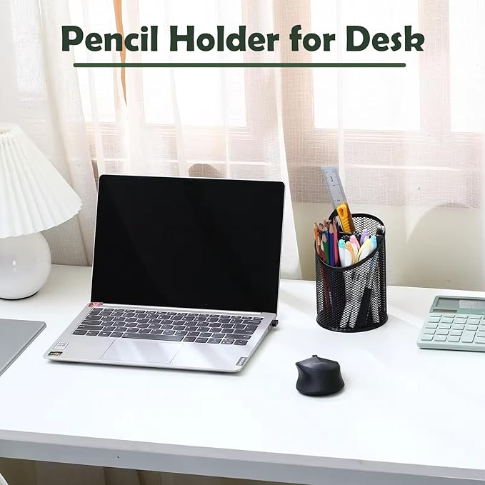 2 Pack Mesh Pencil Holder Pen Cup for Desk Round Black Pen Holder Desktop Pen Organizer 3 Compartments Pencil Organizer Desk Organizer for Office Home School