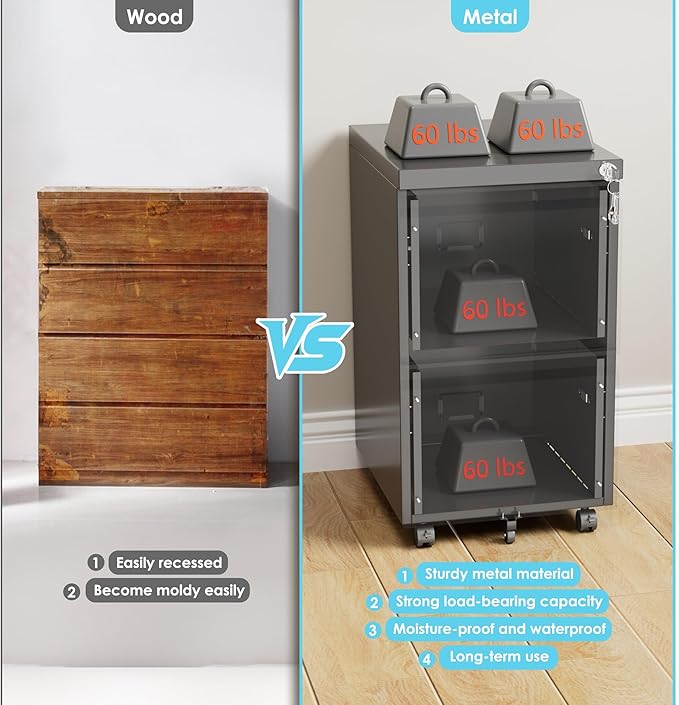 Aobabo 2 Drawer File Cabinet with Wheels, Lockable Metal Filing Cabinet with Business Card Slot for Legal/Letter Size Home Office, Required Assembled,Black