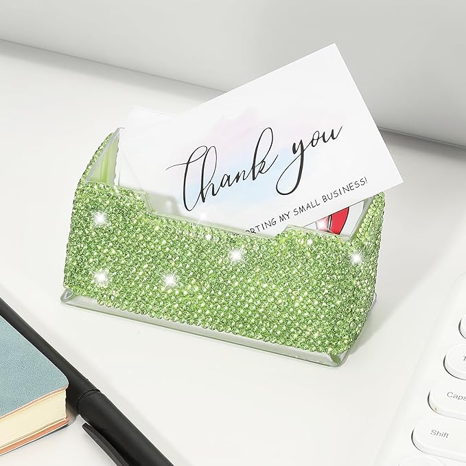 PATIKIL Rhinestone Business Card Holder, Crystal Business Card Holders Bling Business Card Organizer Display Stand for Desktop Desk Office Exhibition, Green