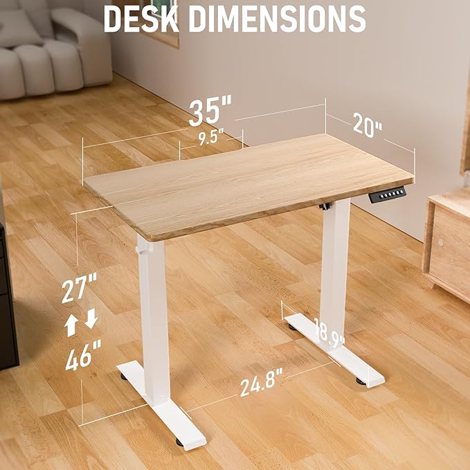 35 * 20 Electric Standing Desk, Adjustable Height Sit Stand Up Desk, Motorized Home Office Computer Gaming Workstation Desk