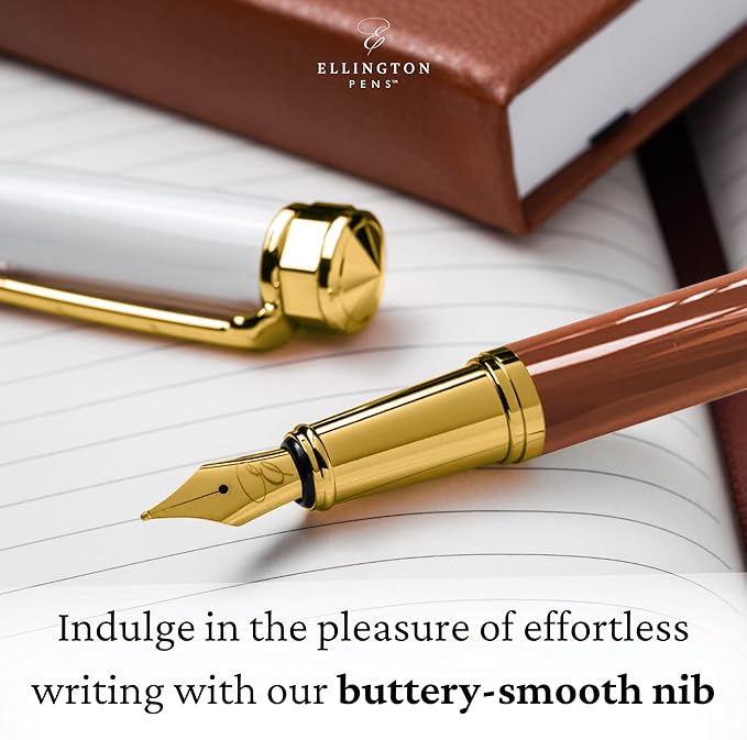 Luxury Fountain Pen Set- Fountain Pens for Writing - Smooth Medium Nib - Includes Refillable Ink Converter, 3 Ink Cartridges [Black & Blue], Gift Box - Elegant Calligraphy