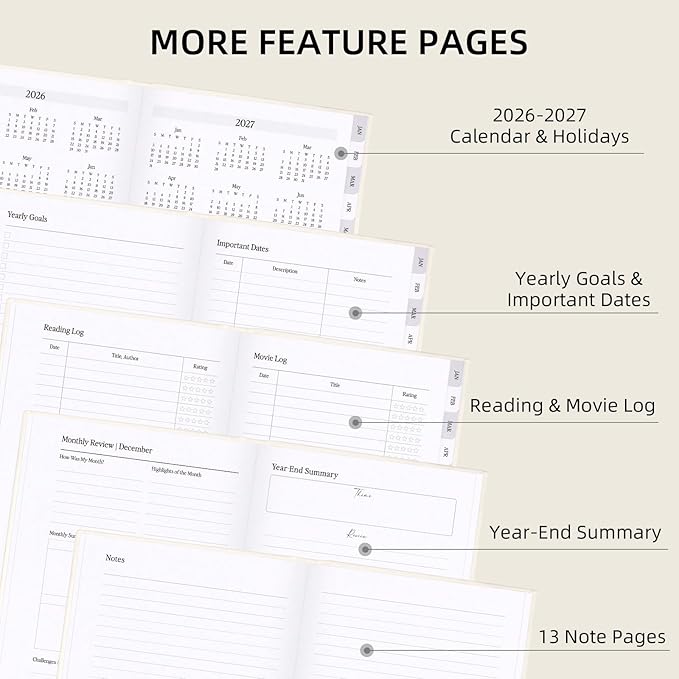 2026 Planner - Weekly and Monthly Planner, January 2026 - December 2026, Linen Hardcover, 2026 Calendar Planner Book with Tabs, Aesthetic, Perfect for Office Home School Supplies (Beige, A5)