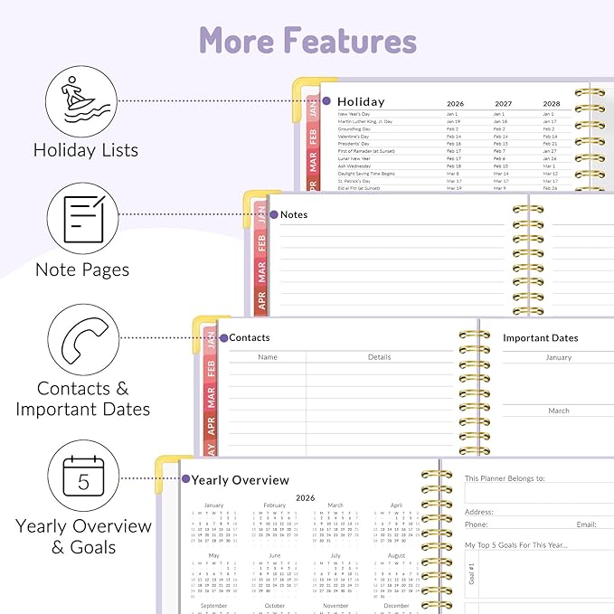 2026 Planner, Forvencer Calendar Planner Weekly and Monthly, January 2026-December 2026, 8.5" X 11", Hardcover Agenda Book with Tabs, Cute Daily Journal Planning with Inner Pocket, Home College Organizer Notebook for Office School Supplies, A4, Purple