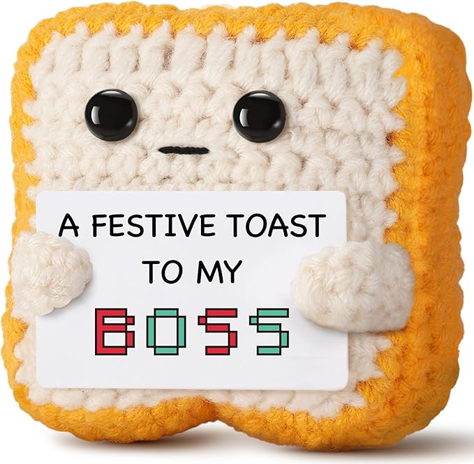 Gifts for Boss “A Festive Toast to My Boss” Handmade Crochet Toast Plush, Funny Thank You Appreciation Gift for Women Men Boss, Coworker, Manager, Supervisor, Leader – Office Christmas Decor Gift