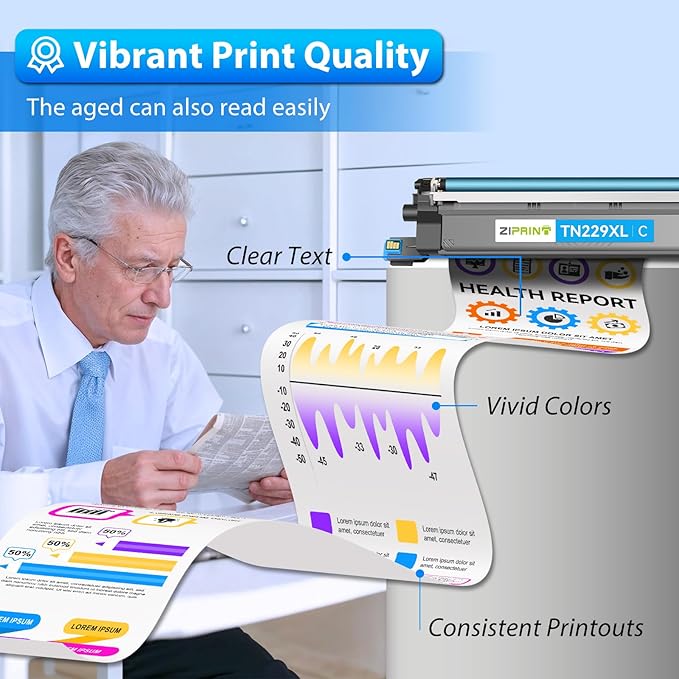 ZIPRINT TN229XL TN229 Toner 4 Pack Compatible Replacement for Brother TN229XL TN 229 Toner Cartridges for MFC-L3780CDW HL-L3280CDW MFC-L3720CDW HL-L3220CDW HL-L3300CDW HL-L3295CDW Printer