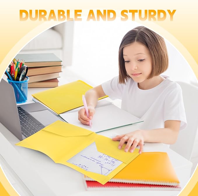 Henoyso 100 Pcs Plastic Folders with Clear Front Pockets Bulk Heavy Duty File Folders with 2 Pockets and Card Slot for Student Teacher Back to School Supplies Office Presentation (Yellow)