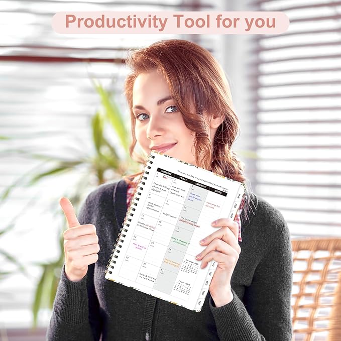 2026 Planner, Weekly and Monthly Calendar Book Planner, Agenda 2026 from January to December, Academic Planning for School, Offices Supplies, Painted Flowers