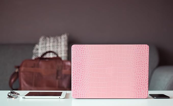 KEROM Compatible with Crocodile MacBook Air 13 Inch Case 2025-2022 M4 M3 M2 A3240 A3113 A2681, Textured Elegant Luxury Aligator Skin Snakeskin PU Leather Hardshell Case & Keyboard Cover, Pink