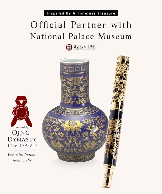 Executive Rollerball Pen Sets With Stand - Museum Art Collections - Crafting Timeless Beauty - Luxury Pen Gift & Office Desk Decor, German SCHMIDT refill, Solid Metal & Marble Texture