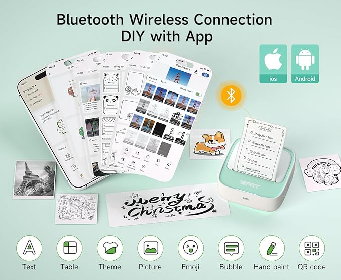 iDPRT Portable Sticker Maker Machine with 1 Roll Sticker Paper, Mini Printer Efficiently and Quickly, Thermal Printer for Study Notes, Pictures, DIY, Label, Free App with Multiple Templates, Green